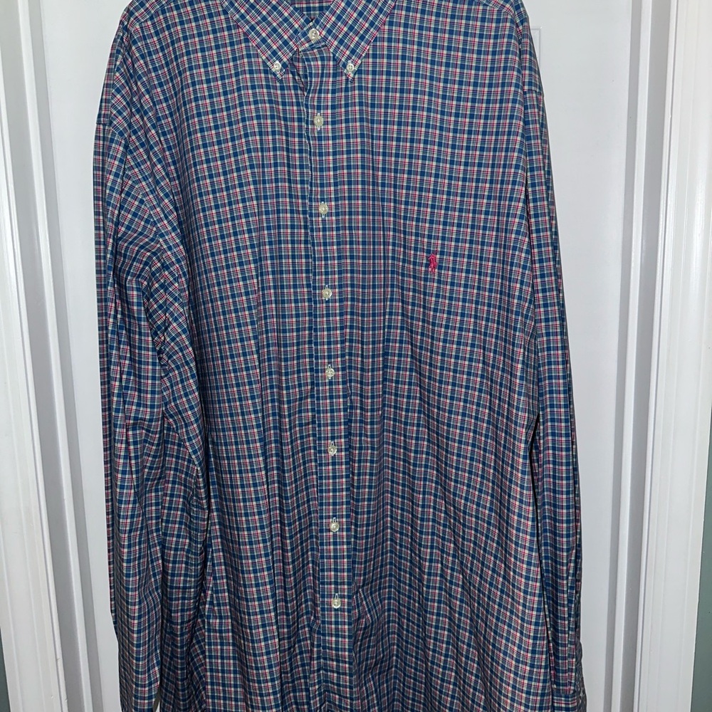 Ralph Lauren Blue and Pink Casual Button Down Shirt